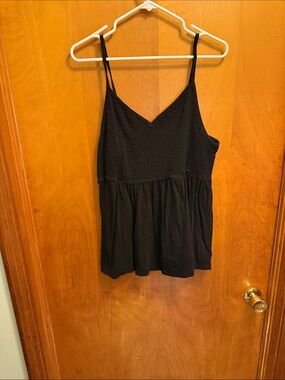 Black Smocked Bodice Spaghetti Strap Women's Tank Top